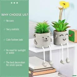 Natheeph 2 Pcs Succulents Plants Artificial Fake Plant Faux Succulents Hanging Leg With Cement Potted For Home Office Desk Bedroom Bookshelf Greenery Decoration (Smile & Bear) -Nearly Natural Store 51sGRIpHPzL