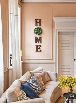 Mkono Farmhouse Wall Home Sign With Artificial Eucalyptus For O Rustic Wooden Home Hanging Letters Decorative Wall Art Wood Signs Decor For Living Room Kitchen Entryway Housewarming Gift, Brown