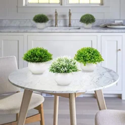 Summer Flower 5 Pack Mini Artificial Plants In Ceramics Pots For Bathroom Home Decor Indoor, 2 Fake Mini Plant Green Boxwood Potted,3 Grass Faux Plant In White Pot For Bookshelf Farmhouse Decorations -Nearly Natural Store 51t7uFKdC6L