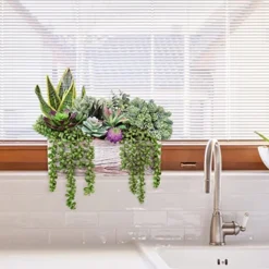 14 Pcs Assorted Artificial Succulents Fake Plants In Rectangular Wooden Pots Artificial Potted Succulents Plants Arrangement For Table Centerpiece Windowsill Shelf Mantel Tropical Greenery Decor -Nearly Natural Store 51tMbh2LS9L