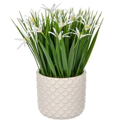 Briful Small Artificial Grass Plant Decor Wheat Fake Plant With Flowers In Ceramic Pot Real Touch Potted Greenery Faux Plant For Kitchen Countertop Tabletop Bookshelf Coffee Decorations