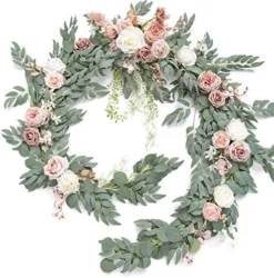 Ling's Moment 9FT Eucalyptus And Willow Leaf Garland With White Flower, Handcrafted Wedding Sweetheart Table Centerpieces Head Table Decor Arch Backdrop Decorations For Wedding | White & Sage -Nearly Natural Store 51ume5EDyJL. AC