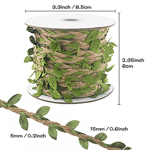Natural Jute Twine, 66 Feet 5mm Burlap Leaf Ribbon, Braided Decoration Vine With Artificial Green Leaves For Jungle Safari Themed Party Birthday Wedding Garden Home Decor(1 Roll) 1 Natural Jute Twine, 66 Feet 5mm Burlap Leaf Ribbon, Braided Decoration Vine With Artificial Green Leaves For Jungle Safari Themed Party Birthday Wedding Garden Home Decor(1 Roll)