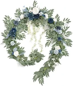 Ling's Moment 9FT Eucalyptus And Willow Leaf Garland With White Flower, Handcrafted Wedding Sweetheart Table Centerpieces Head Table Decor Arch Backdrop Decorations For Wedding | White & Sage -Nearly Natural Store 51w YxtaMPS. AC