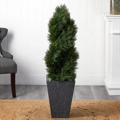 Nearly Natural 5703 Cypress Double Spiral Topiary In Slate Planter, 4' , Green -Nearly Natural Store 51wjj490DoL
