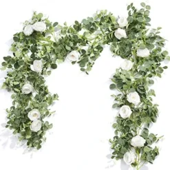 Der Rose 2 Pack 13Ft Artificial Eucalyptus Flower Garland With Fake Rose Flower Vine Seeded Eucalyptus Leaves Greenery Garland For Wedding Table Runner Backdrop Party Centerpiece Room Decor (White) -Nearly Natural Store 51xGn1CgFHL. AC