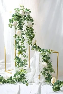 Der Rose 2 Pack 13Ft Artificial Eucalyptus Flower Garland With Fake Rose Flower Vine Seeded Eucalyptus Leaves Greenery Garland For Wedding Table Runner Backdrop Party Centerpiece Room Decor (White) -Nearly Natural Store 51xPCKRBxiL. AC