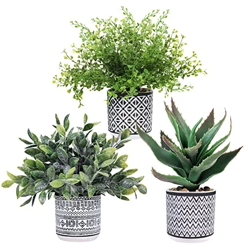 Set Of 3 Assorted Small Potted Plants Fake Eucalyptus Boxwood Plants Aloe Succulent Plant In Black And White Geometric Pots For Table Centerpiece Windowsill Shelf Indoor Outdoor Garden Greenery Decor 1 Set Of 3 Assorted Small Potted Plants Fake Eucalyptus Boxwood Plants Aloe Succulent Plant In Black And White Geometric Pots For Table Centerpiece Windowsill Shelf Indoor Outdoor Garden Greenery Decor