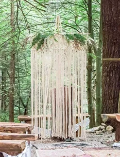 Mkono Macrame Curtain Wall Hanging, Doorway Window Curtains Decor Handwoven Wedding Backdrop Arch, Closet Room Divider Boho Wall Decor, 29" W X 80" L -Nearly Natural Store 611YLiDdH9L