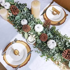 Fall White Pumpkin Garland Artificial Eucalyptus Garland With Pumpkins Pinecones Berries Fall Garland 5.9' L For Farmhouse Wedding Arch Backdrop Thanksgiving Mantel Table Runner Centerpiece Decor -Nearly Natural Store 617WA0BWd5L