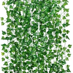 GPARK 84ft 12 Pack / 82 Inch, Artificial Ivy Garland Fake Leaf Plants Vine, Hanging Leaves Garlands For Wedding Party Garden Kitchen Outdoor Greenery Wall Decor Green