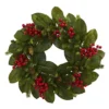 Nearly Natural 24 In. Magnolia Leaf, Berry And Pine Artificial Wreaths, Green