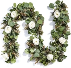 Der Rose 2 Pack 13Ft Artificial Eucalyptus Flower Garland With Fake Rose Flower Vine Seeded Eucalyptus Leaves Greenery Garland For Wedding Table Runner Backdrop Party Centerpiece Room Decor (White) -Nearly Natural Store 61FGn3 cTL. AC 2