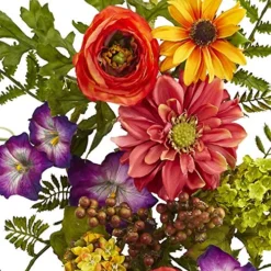 Nearly Natural 24-Inch Spring Garden Wreath With Twig Base, Multicolored/Green & 4578 Garden Flower Teardrop,24" -Nearly Natural Store 61WOAIq9eaL