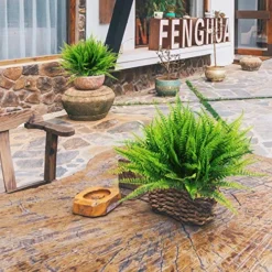 8 Pcs Artificial Boston Fern Plants Bushes Faux Plants Shrubs Greenery UV Resistant For House Office Garden Indoor Outdoor Décor -Nearly Natural Store 61dA3ZhIroL