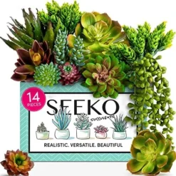 Seeko Artificial Succulents (14 Pack) - Premium Succulent Plants Artificial - Realistic Faux Succulents - Unpotted Textured Fake Succulents Decor For DIY - Fake Plants -Nearly Natural Store 61hhUjBIxpL. AC