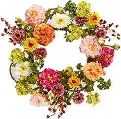Nearly Natural 24" Peony Wreath, 24in, Mixed -Nearly Natural Store 61mobNaWNtL. AC