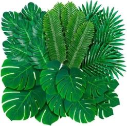 Decopom Palm Leaves Artificial Tropical Monstera-84Pcs 6 Kinds Large Small Green Fake Palm Leaf With Stems For Safari Jungle Hawaiian Luau Party Table Decoration Wedding Birthday Theme Party -Nearly Natural Store 61n523oQiLL. AC