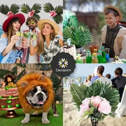 Decopom Palm Leaves Artificial Tropical Monstera-84Pcs 6 Kinds Large Small Green Fake Palm Leaf With Stems For Safari Jungle Hawaiian Luau Party Table Decoration Wedding Birthday Theme Party -Nearly Natural Store 61pNqus0PlL