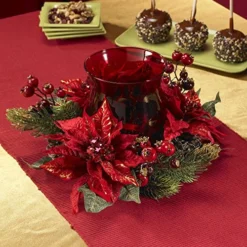 Nearly Natural 4920 Poinsettia And Berry Candleabrum, Red -Nearly Natural Store 61sLF51MogL