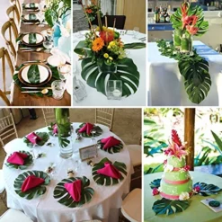 OurWarm 24pcs Large Artificial Tropical Palm Leaves, Faux Safari Leaves Monstera Fake Leaves, Hawaiian Luau Party Jungle Beach Theme Decorations For Birthday Party Safari Table Decorations Supplies -Nearly Natural Store 61wKu6XY88L